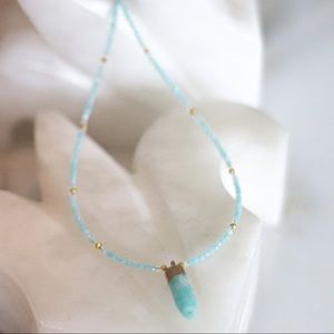 Aquamarine Small Spike Crystal Necklace